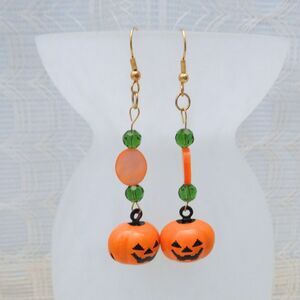 Handmade Jingle Bell Pumpkin Dangle Earrings for Women, Halloween Drop Earrings